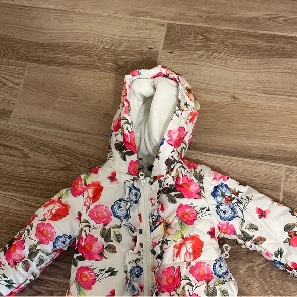 Rothschild Baby Girls Ruffle Jacket White Pink Floral Winter Coat Size 12 Mos - Picture 2 of 10
